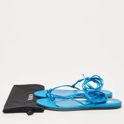 Pre Owned The Attico Blue Satin Ankle Tie Flat Sandals Size 38