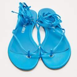 Pre Owned The Attico Blue Satin Ankle Tie Flat Sandals Size 38
