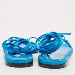 Pre Owned The Attico Blue Satin Ankle Tie Flat Sandals Size 38