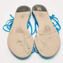 Pre Owned The Attico Blue Satin Ankle Tie Flat Sandals Size 38