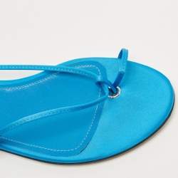 Pre Owned The Attico Blue Satin Ankle Tie Flat Sandals Size 38