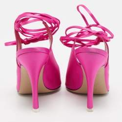 Pre Owned The Attico Pink Satin Venus Ankle Wrap Pumps Size 39