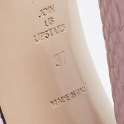 Pre Owned The Attico Pastel Pink Croc Embossed Leather Slide Sandals Size 37