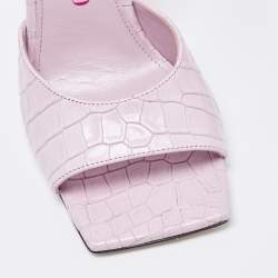 Pre Owned The Attico Pastel Pink Croc Embossed Leather Slide Sandals Size 37