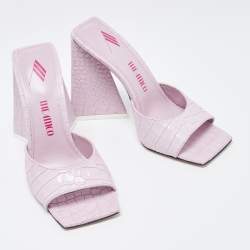Pre Owned The Attico Pastel Pink Croc Embossed Leather Slide Sandals Size 37