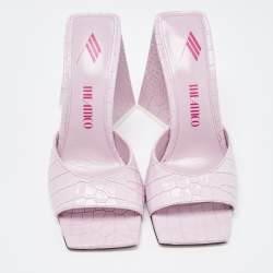 Pre Owned The Attico Pastel Pink Croc Embossed Leather Slide Sandals Size 37