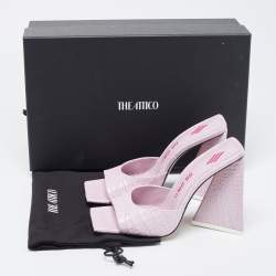 Pre Owned The Attico Pastel Pink Croc Embossed Leather Slide Sandals Size 37