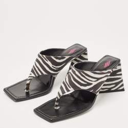 Pre Owned The Attico White/Black Suede Animal Print Block Heel Sandals Size 41