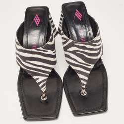 Pre Owned The Attico White/Black Suede Animal Print Block Heel Sandals Size 41
