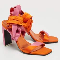Pre Owned The Attico Orange/Pink Satin Ankle Tie Sandals Size 39