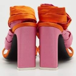 Pre Owned The Attico Orange/Pink Satin Ankle Tie Sandals Size 39