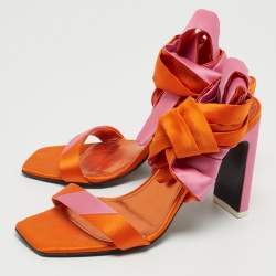 Pre Owned The Attico Orange/Pink Satin Ankle Tie Sandals Size 39