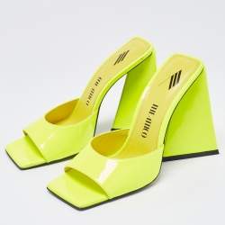 The Attico Neon Yellow Patent Leather Devon Slide Sandals Size 37