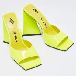The Attico Neon Yellow Patent Leather Devon Slide Sandals Size 37