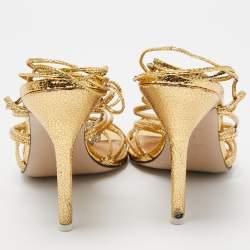 Pre Owned The Attico Metallic Gold Leather Ankle Wrap Sandals Size 41