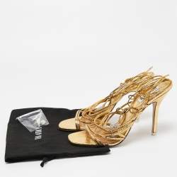 Pre Owned The Attico Metallic Gold Leather Ankle Wrap Sandals Size 41