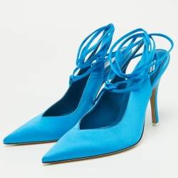 Pre Owned The Attico Blue Satin Slingback Ankle Tie Pumps Size 38