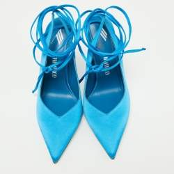 Pre Owned The Attico Blue Satin Slingback Ankle Tie Pumps Size 38
