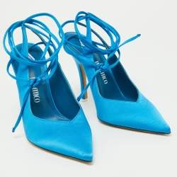 Pre Owned The Attico Blue Satin Slingback Ankle Tie Pumps Size 38