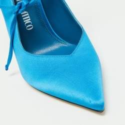 Pre Owned The Attico Blue Satin Slingback Ankle Tie Pumps Size 38