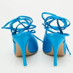 Pre Owned The Attico Blue Satin Slingback Ankle Tie Pumps Size 38