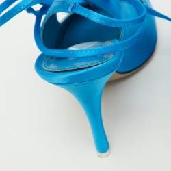 Pre Owned The Attico Blue Satin Slingback Ankle Tie Pumps Size 38