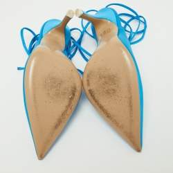 Pre Owned The Attico Blue Satin Slingback Ankle Tie Pumps Size 38