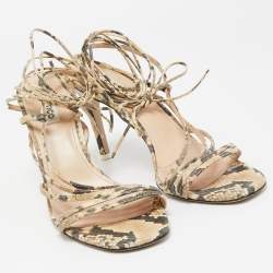 Pre Owned ATTICO Brown/Beige Python Embossed Leather Ankle Wrap Sandals Size 40