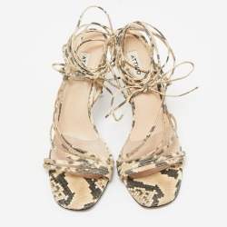 Pre Owned ATTICO Brown/Beige Python Embossed Leather Ankle Wrap Sandals Size 40