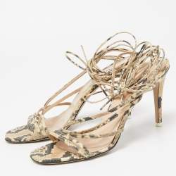 Pre Owned ATTICO Brown/Beige Python Embossed Leather Ankle Wrap Sandals Size 40