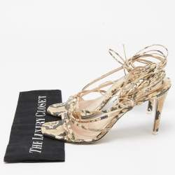 Pre Owned ATTICO Brown/Beige Python Embossed Leather Ankle Wrap Sandals Size 40