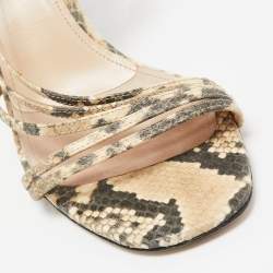 Pre Owned ATTICO Brown/Beige Python Embossed Leather Ankle Wrap Sandals Size 40