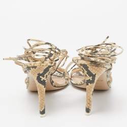 Pre Owned ATTICO Brown/Beige Python Embossed Leather Ankle Wrap Sandals Size 40