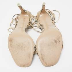 Pre Owned ATTICO Brown/Beige Python Embossed Leather Ankle Wrap Sandals Size 40