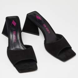 Pre Owned The Attico Black Suede Devon Slide Sandals Size 38.5