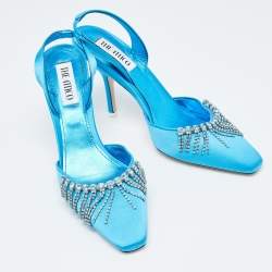 Pre Owned The Attico Blue Satin Crystal Embellished Slingback Pumps Size 38
