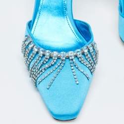 Pre Owned The Attico Blue Satin Crystal Embellished Slingback Pumps Size 38