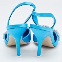 Pre Owned The Attico Blue Satin Crystal Embellished Slingback Pumps Size 38