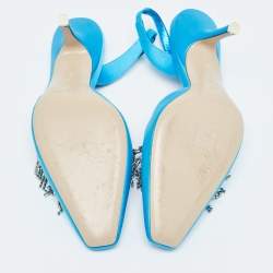 Pre Owned The Attico Blue Satin Crystal Embellished Slingback Pumps Size 38