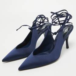 Pre Owned The Attico Navy Blue Satin Venus Wrap Pumps Size 39.5