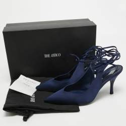 Pre Owned The Attico Navy Blue Satin Venus Wrap Pumps Size 39.5