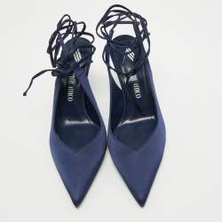 Pre Owned The Attico Navy Blue Satin Venus Wrap Pumps Size 39.5