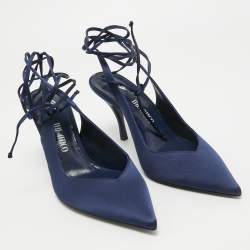 Pre Owned The Attico Navy Blue Satin Venus Wrap Pumps Size 39.5