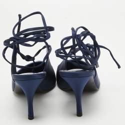 Pre Owned The Attico Navy Blue Satin Venus Wrap Pumps Size 39.5