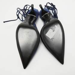 Pre Owned The Attico Navy Blue Satin Venus Wrap Pumps Size 39.5