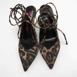 The Attico Beige/Black Leopard Prints Pointed Toe Pumps Size 40