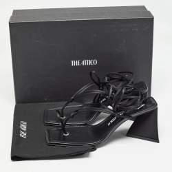 Pre Owned The Attico Black Satin and Leather Mona Ankle Wrap Sandals Size 38