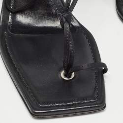 Pre Owned The Attico Black Satin and Leather Mona Ankle Wrap Sandals Size 38