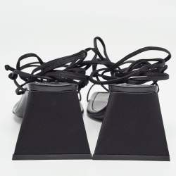 Pre Owned The Attico Black Satin and Leather Mona Ankle Wrap Sandals Size 38