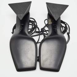 Pre Owned The Attico Black Satin and Leather Mona Ankle Wrap Sandals Size 38